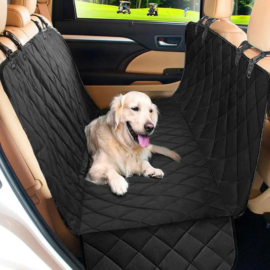 A dog using the Waterproof Dog Hammock Universal Car Seat Cover