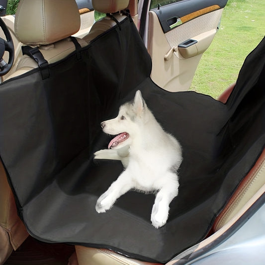 Dog enjoying a ride in a waterproof car seat cover in black color